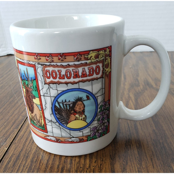 Colorado Souvenir White Ceramic Coffee Mug Moose Skiing Mountains - Picture 1 of 5